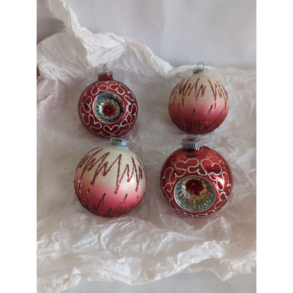 Vintage Christmas Ornaments Mercury Glass Plastic Caps Made Austria 20 Lot of 4
